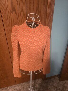Kidpik Girls Size 16 XXL Orange Chevron Puff Sleeve Pullover Top NWT